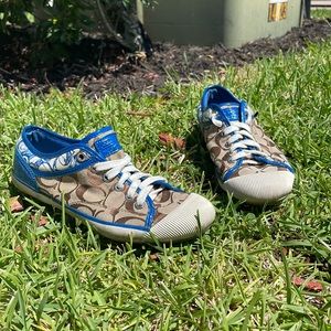 Coach Tennis Shoes 8.5 Blue And Tan Monogram Sneakers